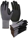 12Paar Arbeitshandschuhe für Herren Damen, mit hervorragenden griff Schutzhandschuhe, Montagehandschuhe, Mechaniker Handschuhe, Gartenhandschuhe, Werkstatt Handschuhe, Bauhandschuhe, grau, Größe 9 (L)