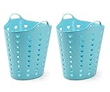 Kreher 2 x flexibler Wäschekorb, Mehrzweckkorb, gelocht, in Blau. Mit Griffen und Nutzvolumen ca. 65 Liter pro Korb.