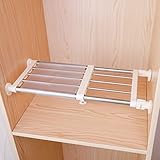 Hershii Erweiterbar Regalteiler Teleskop Garderobensystem Regal Wandmontiertes Aufbewahrungsregal für Schlafzimmer Küche Badezimmer,Ohne Bohren,Elfenbein 40-60cm,Gewichtskapazität 15-20 kg