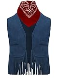 YiZYiF Kinder Cowboy Western Weste Mit Fransen Und Bandana Jungen Mädchen Rodeoreiter Cowboy Outfit Für Karneval Halloween Party Marineblau 68-80