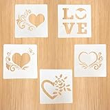 Herzförmige Spitzen Schablone 5 Stück – Wiederverwendbare Plastik Malschablonen für Kunst & DIY, Hohlmuster Schablone Kunstprojekte Scrapbooking Airbrush Zeichenschablonen Muster kreative Bastelideen