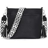 Paigtes Umhängetasche Damen Mittelgroß Handtasche Damen Leder PU Tasche Damen Umhängetaschen Damen Taschen mit Breitem Schultergurt u 4 fächern schwarz