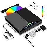 Dictien Externes CD DVD Laufwerk, Extern USB 3.0 Type-C mit SD/TF-Kartenleser Tragbar CD/DVD +/-RW Brenner, Schnelle Datenübertragung für PC Laptop Desktop Win11/10/8/7/XP, Linux,Mac OS,Vista