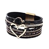 CYXZMYA Damen Mädchen Boho Herz Armband, Leder Wickelarmband Frau, Schwarz, Wickelarmband Lndianer Modeschmuck, Perlenarmband, für Familie Freunde Geburtstag Schmuck Geschenk