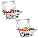 2 Stück 9L Chafers für Gastronomie mit 2 vollen und 4 halben Pfannen-Deckeln Faltbare Rahmen Kraftstoffhalter Edelstahl Chafing Dishes Buffet Set mit Deckel für Restaurant Catering Partys Hochzeiten