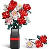 Booyuer Blumenstrauß-Baukasten, 11 Rose Blumen Botanische mit Vase, 841 PCS Flowers Pflanzen Deko-Pflanzen-Bausätze, Geschenke für Erwachsene Valentinstag Mothers Day, Kinder zu Weihnachten