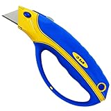 S&R Schnellwechsel Profi Teppichmesser/Cuttermesser 170mm, gummierter Ergo-Griff mit Handschutz, SK5 Klinge 3-stufig, Wechsel per Knopfdruck, mit 2 Ersatz Klingen