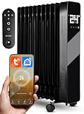 Maltec Ölheizung Termostat WIFI ProOil2500WB Ölradiator 63cm Schwarz Elektrische Heizung mit 11 Rippen Heizgerät mobiler