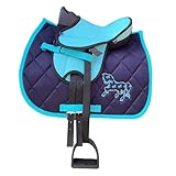 Brama West Kinder Shetty Sattel Set „My Happy Pony“ | Sattel für Shetty Pony Holzpferd | mit Satteldecke, Sattelgurt, Steigbügel & Steigbügelriemen | Türkis Edition