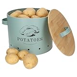 MamboCat Kartoffeltopf Fresh I belüftete Metall-Vorratsdose mit Bambusdeckel für Kartoffeln I Aufbewahrungbox mit Aufdruck für die Küche