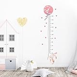 Kinder Höhe Diagramm Wandtattoo, Wandtattoo Kinderzimmer Cartoon Rosa Luftballon Niedlicher Hase Wandsticker Wanddeko für Kind Junge Mädchen