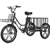 ELEKGO 20 Zoll Elektro-Dreirad, Fettreifen + hinterer Gepäckkorb und Scheinwerfer,Lastenfahrrad, 48V 18AH abnehmbare Batterie Tragfähigkeit 200 KG, E Bike Dreirad für Reichweite bis zu 40-80Km