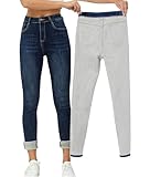 Yehopere Damen Winter Fleece Gefüttert Jeans Slim Fit Warm Skinny High Waist Denim Jeans, Blue Darkwashed, Mittel