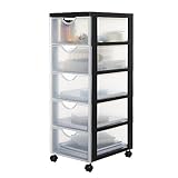 Iris Ohyama Kunststoff-Schubladenbox mit Rollen, 5 tiefen Schubladen, Schwarz, Griffe zum Ziehen, Für Schlafzimmer, Bad, Schule & Büro, BPA-frei, Schubladenschrank, Rollcontainer, A4 Drawer, DDDC-005