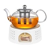 LOMUG Teekanne mit Stövchen, 1000ML Teekocher mit Teesieb und Stövchen, Teekanne mit Siebeinsatz und Stövchen, Glas Teekanne mit Infuser für Schwarzen Tee Grüner Tee Fruchttee Duftender Tee Teebeutel