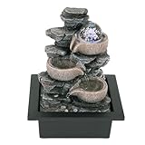 LEMODO Zimmerbrunnen “Fels” mit LED-Beleuchtung | Tischbrunnen mit beweglicher Glaskugel | dekorativer Zierbrunnen mit Wasserfall | Wasserbrunnen für Zuhause und Büro