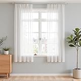 Vangao Weiß Voile Gardinen mit Kräuselband 2er Set H 175 x B 140 cm für Wohnzimmer Schlafzimmer Kinderzimmer Weiss Vorhang Halbtransparent Modern Fenster Vorhänge Sheer Curtains