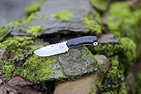 SATKLEE | Jagd-Outdoormesser Klingenlänge 11 cm mit Lederscheide und Wolf-Gravur/Full Tang, Camping Messer Outdoor Geschenk mit gezahnte Klinge