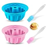 HMCEY 2 Stück Gugelhupfform Silikon 24 CM,Backform Gugelhupf Kuchenformen,Silikonform Gugelhupf Backformen,Silicone Cake Mold,Schokoladenform Dessert mit 2 Bürsten,Puddingform Wiederverwendbar