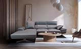 Quattro Meble Modernes und Futuristisches Echtleder Ecksofa Galactic Leder Eckcouch Ledersofa mit 2 Kissen (178 x 297 cm Ecke Link)