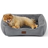 BEDSURE Katzenbett große Katzen waschbar - 63.5x53cm rutschfestes Hundebett kleine Hunde, quadratisches Katzenkorb mit weichem Rand, grau