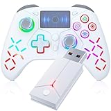 Bonacell Kabelloser Controller für PS-5 (RGB), Gamepad-Fernbedienung mit Dual-Motor-Vibration/6-Achsen-Sensor/Turbo/3,5-mm-Audiobuchse/Touchpad für PS-3/PS-4/PS-5/Pro/Slim/S-Witch/PC, Weiß
