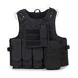 QMFIVE MOLLE RRV Assault Combat Weste mit Beutel/Traning Schutz Sicherheitsweste für Taktische Jagd Airsoft Outdoor(BK) (BK)