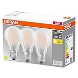 OSRAM LED-Lampe, Sockel: E27, Warm weiß, 2700 K, 11 W, Ersatz für 100-W-Glühbirne, matt, LED BASE CLASSIC A, 3er-Pack