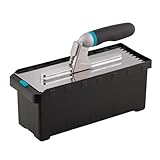 MIVOS Maurerkellen Set mit abnehmbarem Griff und Transportbox - 6, 8, 10, 12mm, U-Typ, Tiger-Typ - 6 Zahnglättekellen - Edelstahl Glättekellen mit Softgriff - Fliesenkelle - Traufel