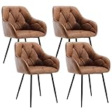 WOLTU 4er Set Esszimmerstühle, Küchenstuhl, Stuhl Esszimmer Wohnzimmer, ergonomischer Sessel, Armlehnstuhl, Polsterstuhl, Sitzfläche aus Vintage-Kunstleder, Metallbeine, Braun, EZS03br-4