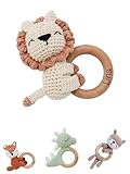 Bärenfreunde® - Personalisierter Beißring Baby - Niedlicher Greifling für Baby's ab 0 Monate - Babyrassel mit Name als Baby Geschenk für Mädchen und Jungen (Löwe liegend,ohne Name)