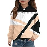 SMUXP Clearance of Sale Kleinkind Baby Jungen Mädchen Colorblock Langarm Kragen Knopfleiste Hemd Frühling Casual Bluse Tops 6 Monate - 8 Jahre 2025 Happy New Year, beige, 110