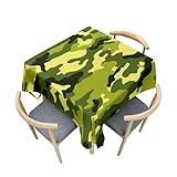 Fasbuy Tischdecke Quadratisch Abwaschbar, Tischdecke Lotuseffekt Schmutzabweisend Tisch Decken Tarnung Stil Tischtuch Tischwäsche Mitteldecke für Küche, 4 Klammer (Grün,100x100cm)