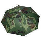 Qukaim Angelschirm, 65 cm, Sonnenschutz, winddicht, am Kopf montiert, faltbar, Camouflage-Hut, Regenschirm für Outdoor-Aktivitäten, Angeln, Wandern, Camping, UV-Schutz, mehrfarbig, 60_x_180_cm