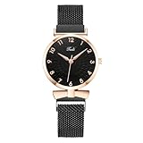 OFFCUP Damenuhr, Damen Analog Quarz Uhr mit Edelstahl Mesh Armband, Uhren Damen Einfache Business Klassische Armbanduhr Lässig Quarzuhr Kleideruhr, 3 Zeiger, 36.8 mm Gehäusegröße -Schwarze