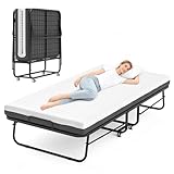 FentyOE Klappbett 80x190 cm Erwachsene mit ca.13 cm Matratze aus Gedächtnisschaum Gästebett Klappbar Metallrahmen Klappbetten mit Rollen Reisebett Faltbares Metallbett Stabil bis 210 kg belastbar
