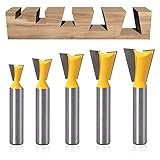 5 Stück Schwalbenschwanz Planfräser 8mm Schaft, Schwalbenschwanz Fräser Set, 1/4' 1/2' 3/8' 5/8' 3/4' Fräser für Oberfräse 8mm Schaft, Fräskopf für Oberfräse, Planfräser für Holz (5)