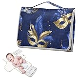 Wiederverwendbare Wickelunterlage mit Taschentuchtasche, dunkelblaues Maskenmuster, Wickelunterlage für Reisen, mit integriertem Kissen, Cambiador de pa?ales para Bebes