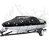 POIBNZ Bootsplane Außenboot Abdeckplane für Smoker Craft Sportsman 1660 TL 2000-2025, Anti-Staub Reißfest Trailerbar mit Gurt & Tragetasche, Allwetter Boot Cover Schutzhülle Schnellboote,B Black