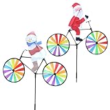 Windrad-Weihnachtsschmuck,Weihnachts-Hofschild, Pfähle, 2X wasserdichte Windspiele für den Außenbereich, Weihnachtshofdekorationen, Hofgartendekoration, Gartenspinner, Weihnachtsmann und Schneemänner