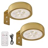 ASOFTY 2 Stück Bildbeleuchtung Kabellos, Bild Licht mit Fernbedienung, Bilderleuchte Kabellos mit 3 Farbtemperaturen, Malerei Licht für Bilder, Fotorahmen, Vitrine, Wand (Gold)