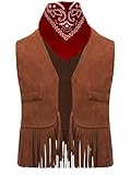 FEESHOW Kinder Cowboy Weste Wilderleder Fransen Weste Und Bandana Kinder Rodeoreiter Cowboy Outfit Karneval Halloween Mottoparty Braun 80-86