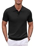 COOFANDY Strick Poloshirt für Herren Classic Männer Kurzarm Golf Polo Shirt T Shirts Sportshirt BasicShirt Schwarz XXL