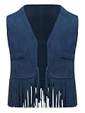 Fldy Kinder Baby Cowboy Cowgirl Weste Jungen Mädchen Fransen Weste Wildwest Hippie Kleidung Halloween Karneval Party Outfit Marineblau 92-98