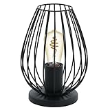EGLO Tischlampe Newtown, 1 flammige Vintage Tischleuchte, Nachttischlampe aus Stahl, Farbe: Schwarz, Fassung: E27, inkl. Schalter