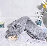 BOLEi Extra Lang Wärmflasche mit Bezug Flauschig,Auslaufsicher & Geruchlos,73cm Nackenwärmflasche Kann Zugebunden Werden,Geschenke für Männer Frauen(Lang-Grau)