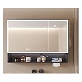 Wandmontierter Badezimmer-Spiegelschrank mit LED-Licht, platzsparende Aufbewahrung für Zuhause, Wohnung, Boutique, Hotel, Wohnheim, Grau, 70 x 70 cm