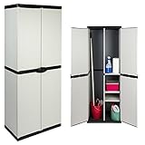 Kreher Hoher Spind Kunststoffschrank mit spritzwassergeschützter Deckel- & Bodenplatte sowie 3 Einlegeböden (2 Davon verstellbar) - extra stabil, Leichter Aufbau, optimal für Haushalt oder Garten