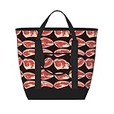 Isolierte Kühltasche mit Steakaufdruck, große Kühltasche, isoliert für Lebensmittel, isolierte Einkaufstaschen mit Reißverschluss oben, für Reisen, Picknick