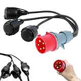 1 Stk Adapter mit Verteiler von 400V/16A Stecker auf Mit drei 3x 230V-Anschlüssen Steckdosen Der CEE- Verlängerungskabel Baustromverteiler Schutzkontak -Steckdosen nach IP44